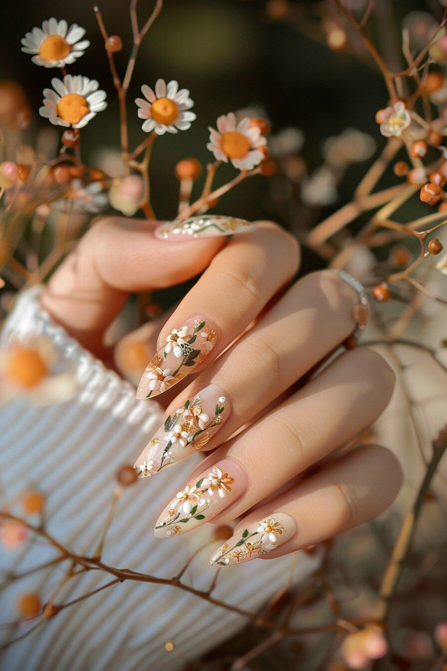 3D Nail Art Design With Flowers 3