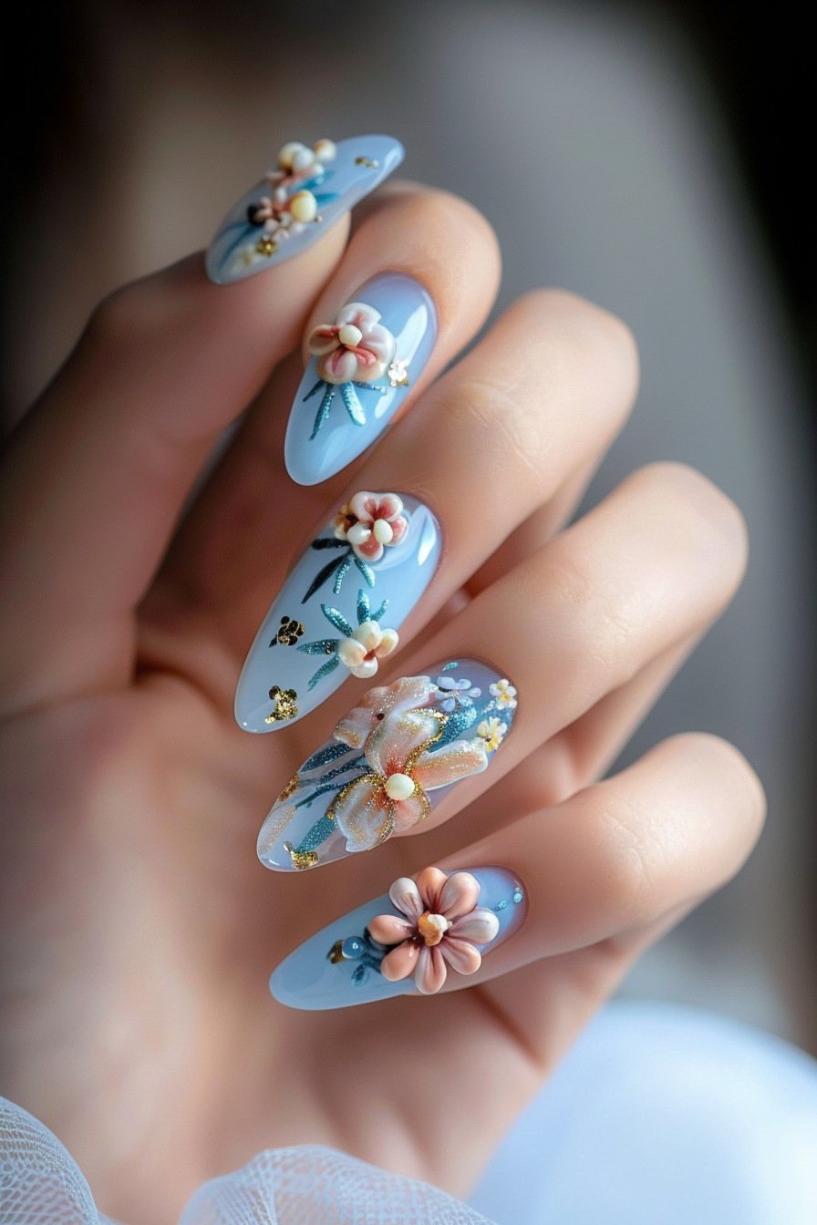 3D Nail Art Design With Flowers 5