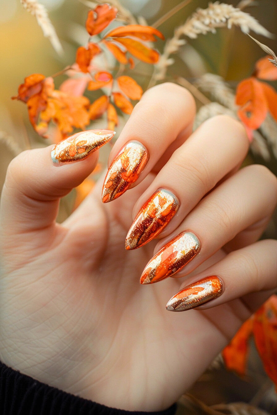 Almond Foil Nail Design Idea 1