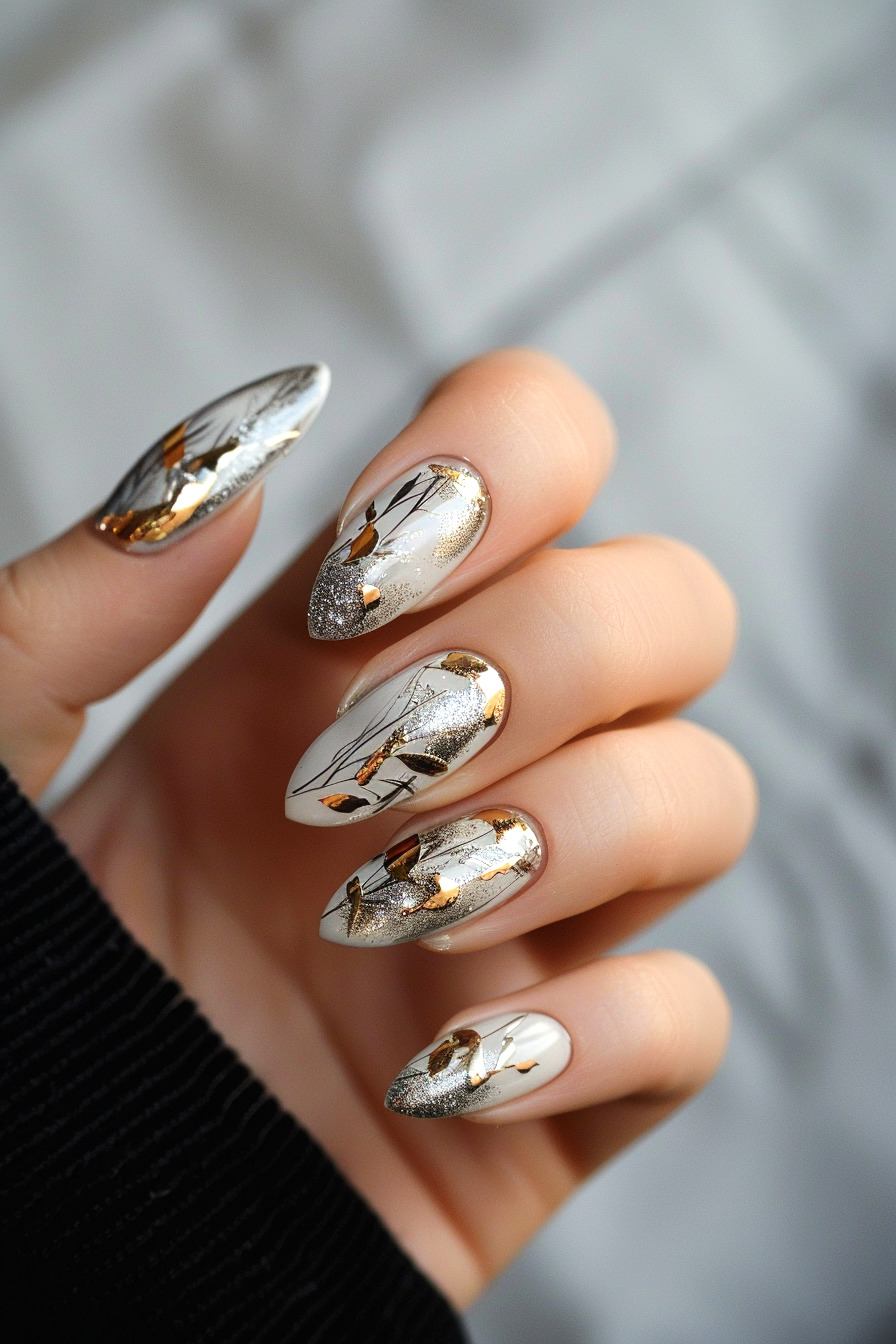 Almond Foil Nail Design Idea 2