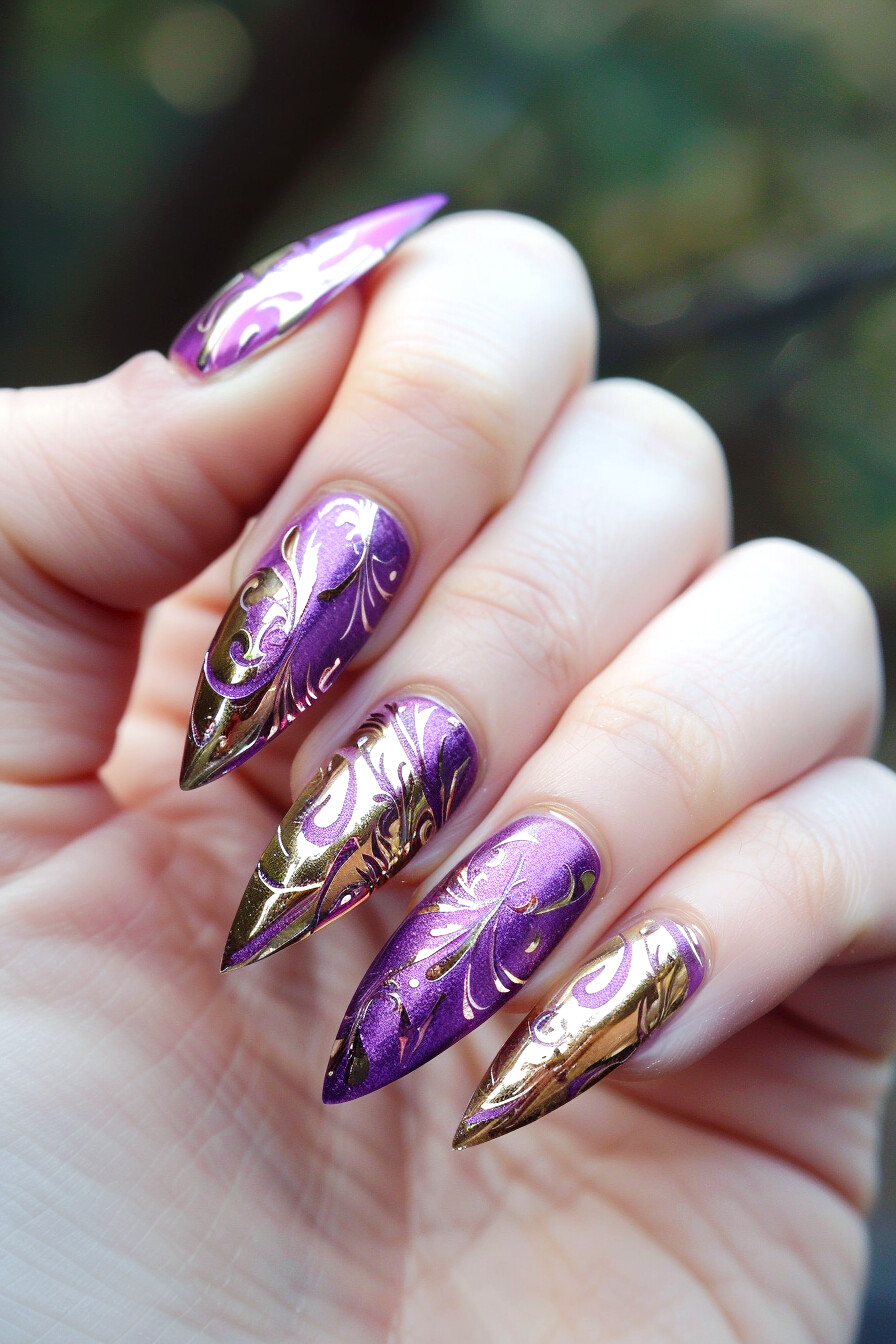 Almond Foil Nail Design Idea 5