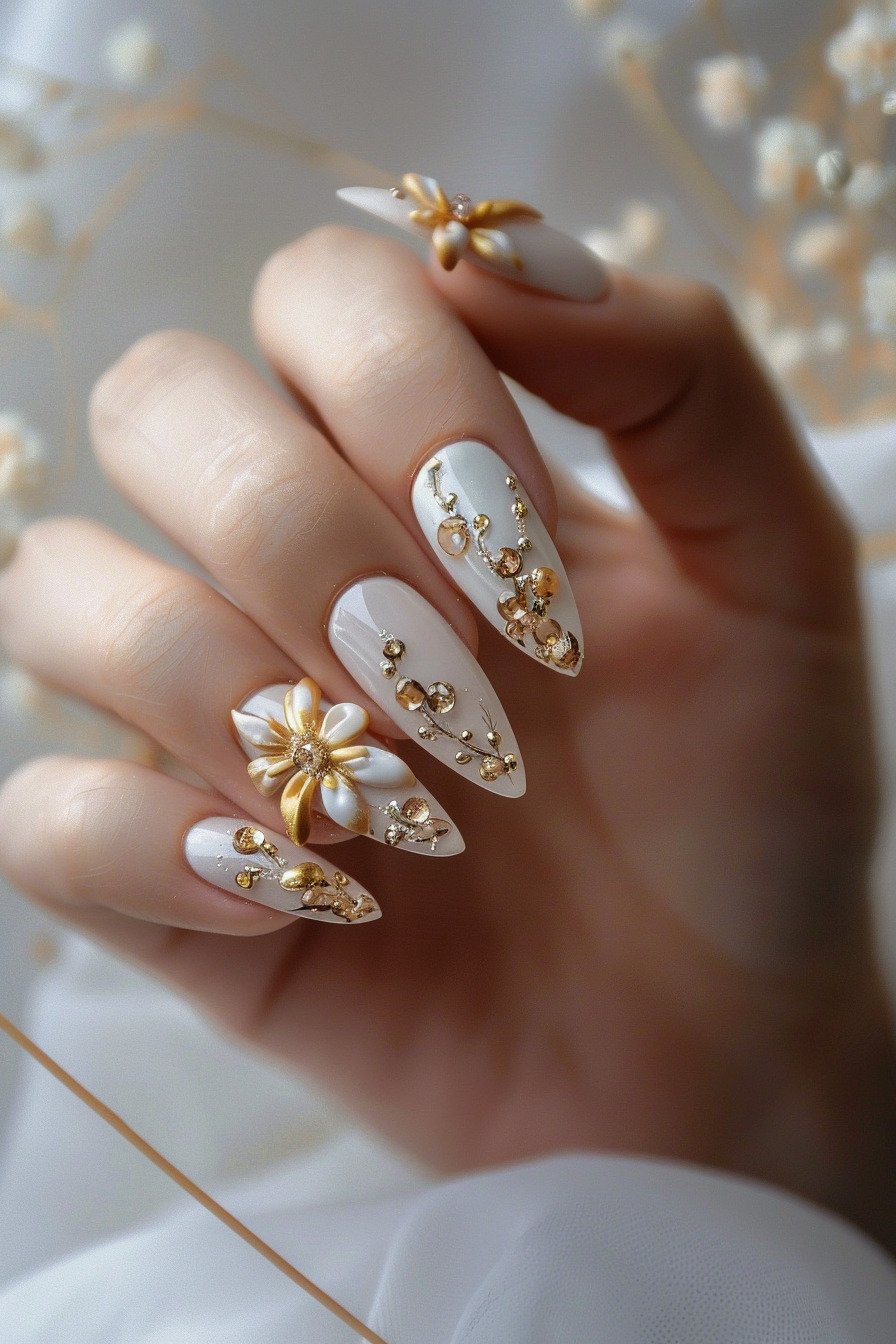 Almond Nail With 3D Nail Art Design 2