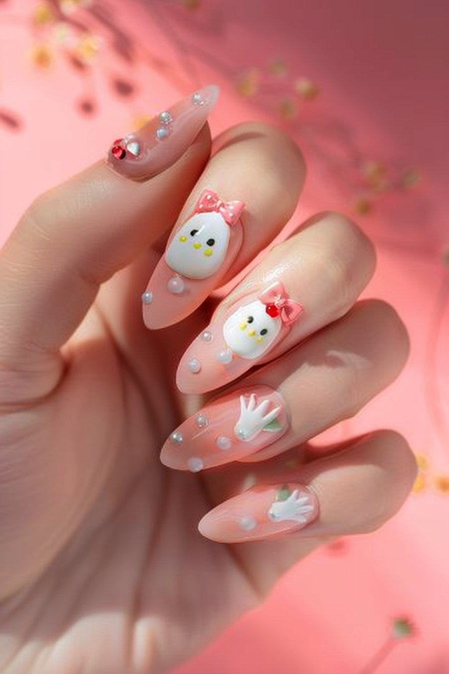 Almond Nail With 3D Nail Art Design 4