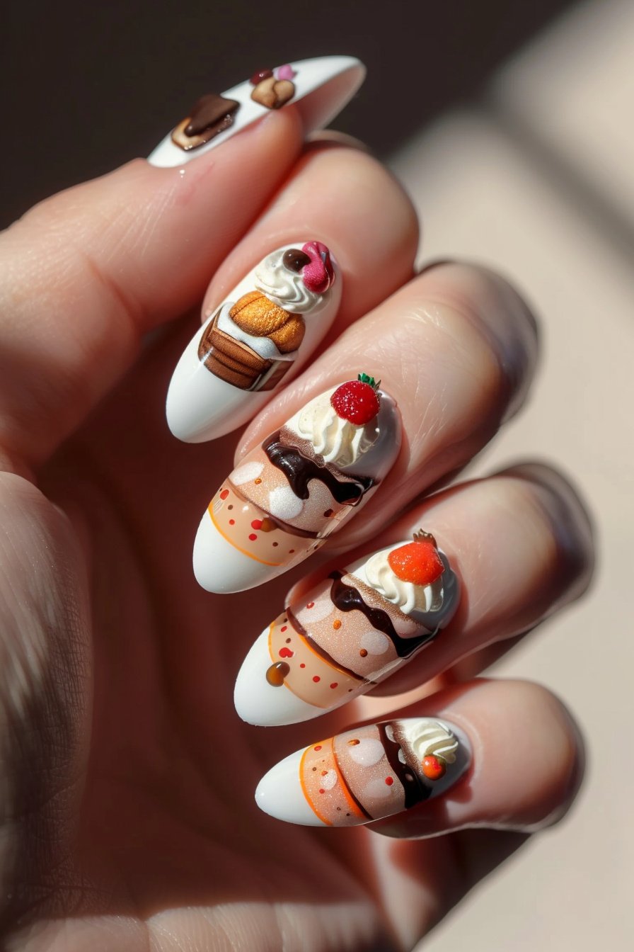 Almond Nail With 3D Nail Art Design 5 (Food)