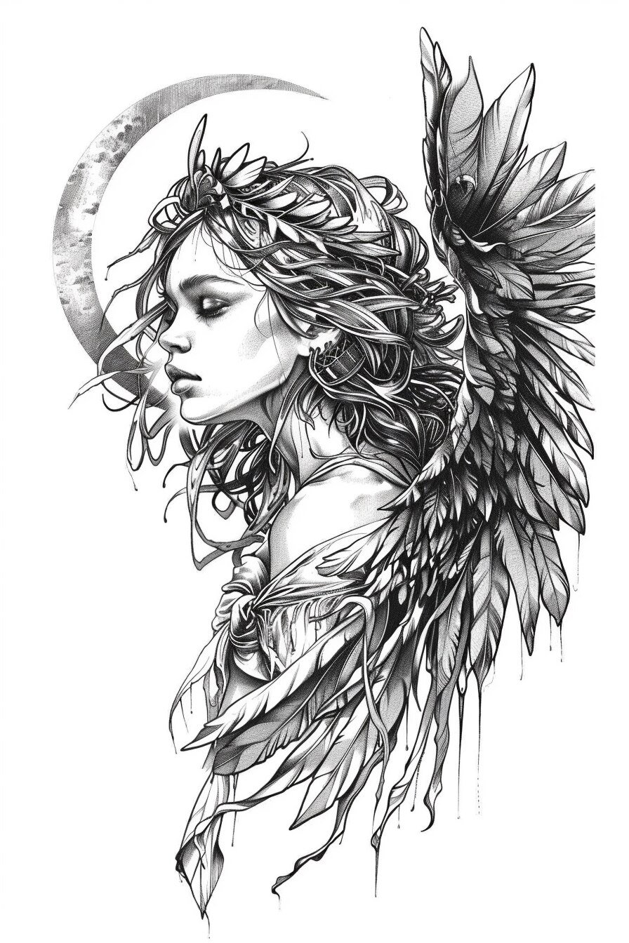 Angel Tattoo Stencil Design Idea 8