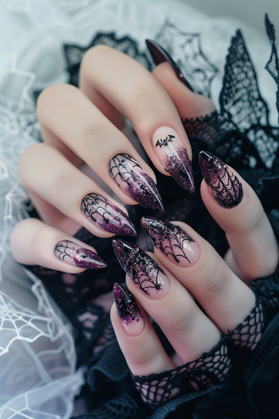 Black Halloween Nail Design 1