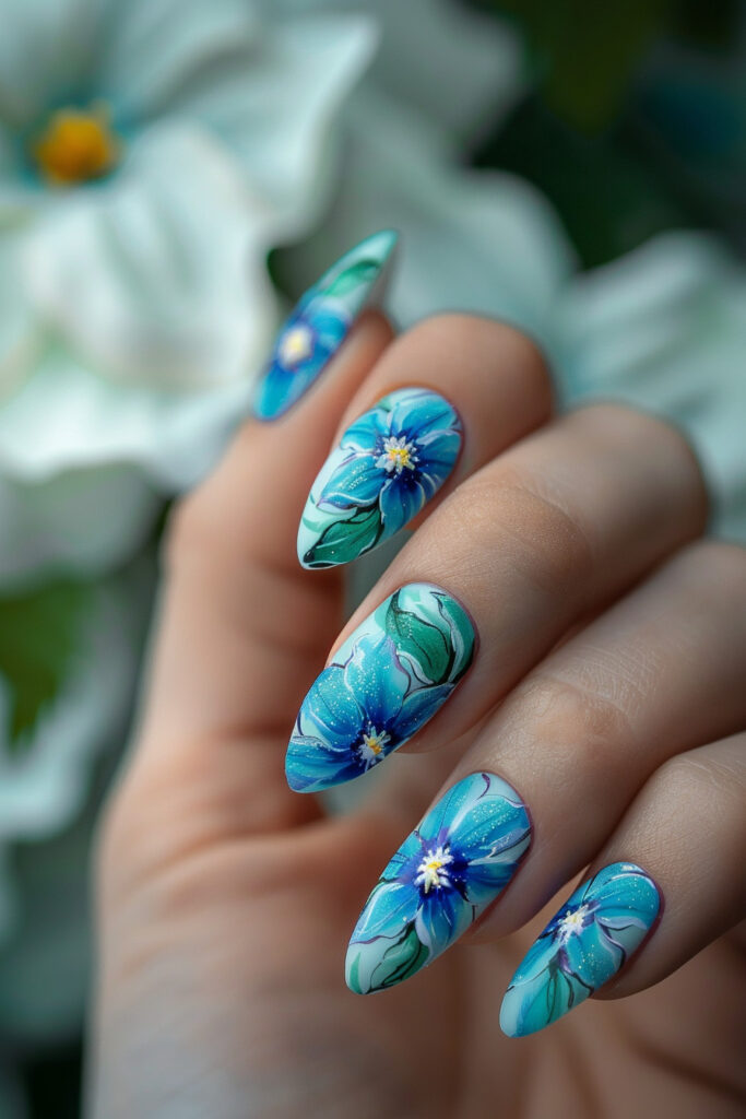 25 Blooming Blue Flower Nail Designs You Must Try aesthetiquelife com
