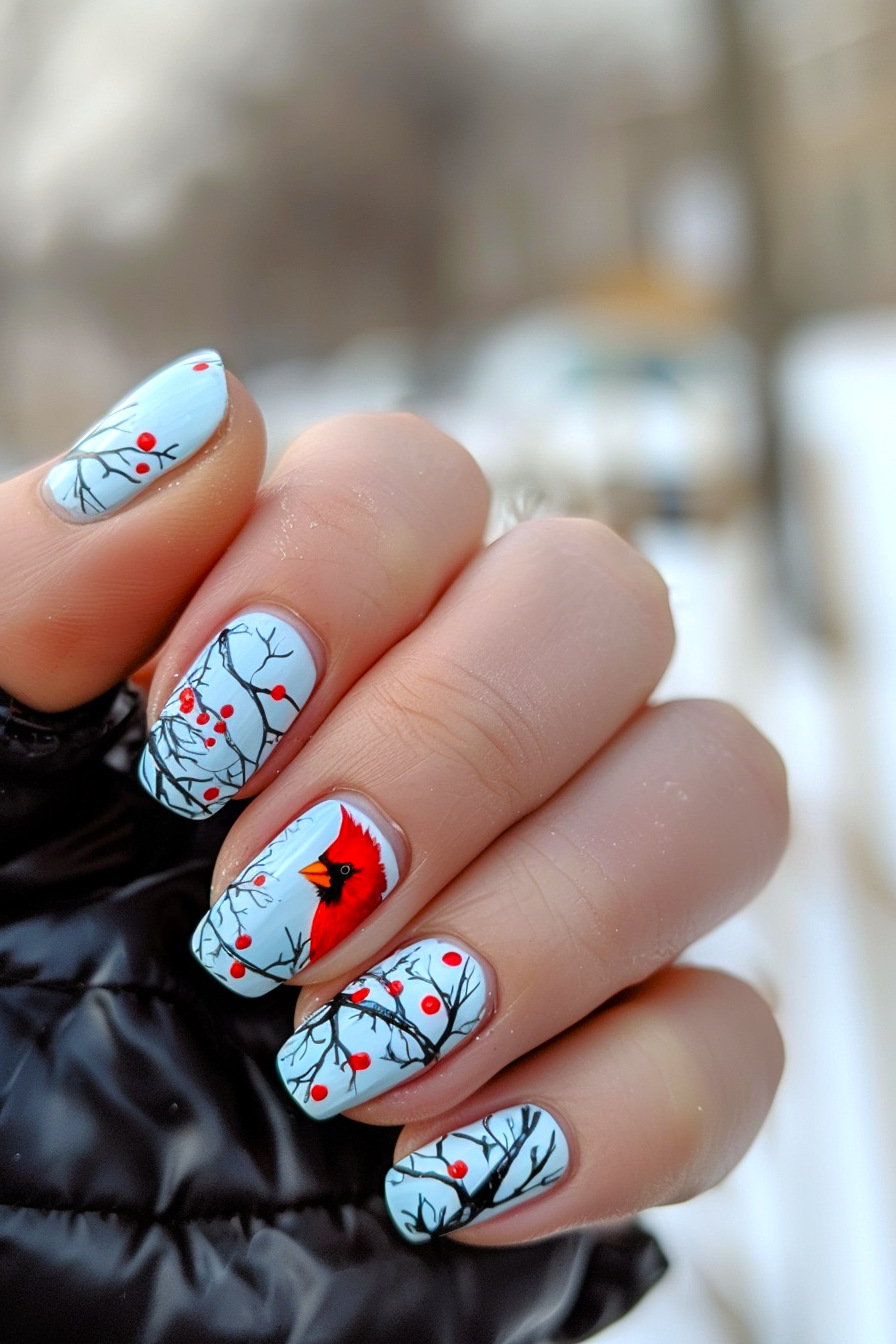Cardinal Bird Nail Art Idea 13
