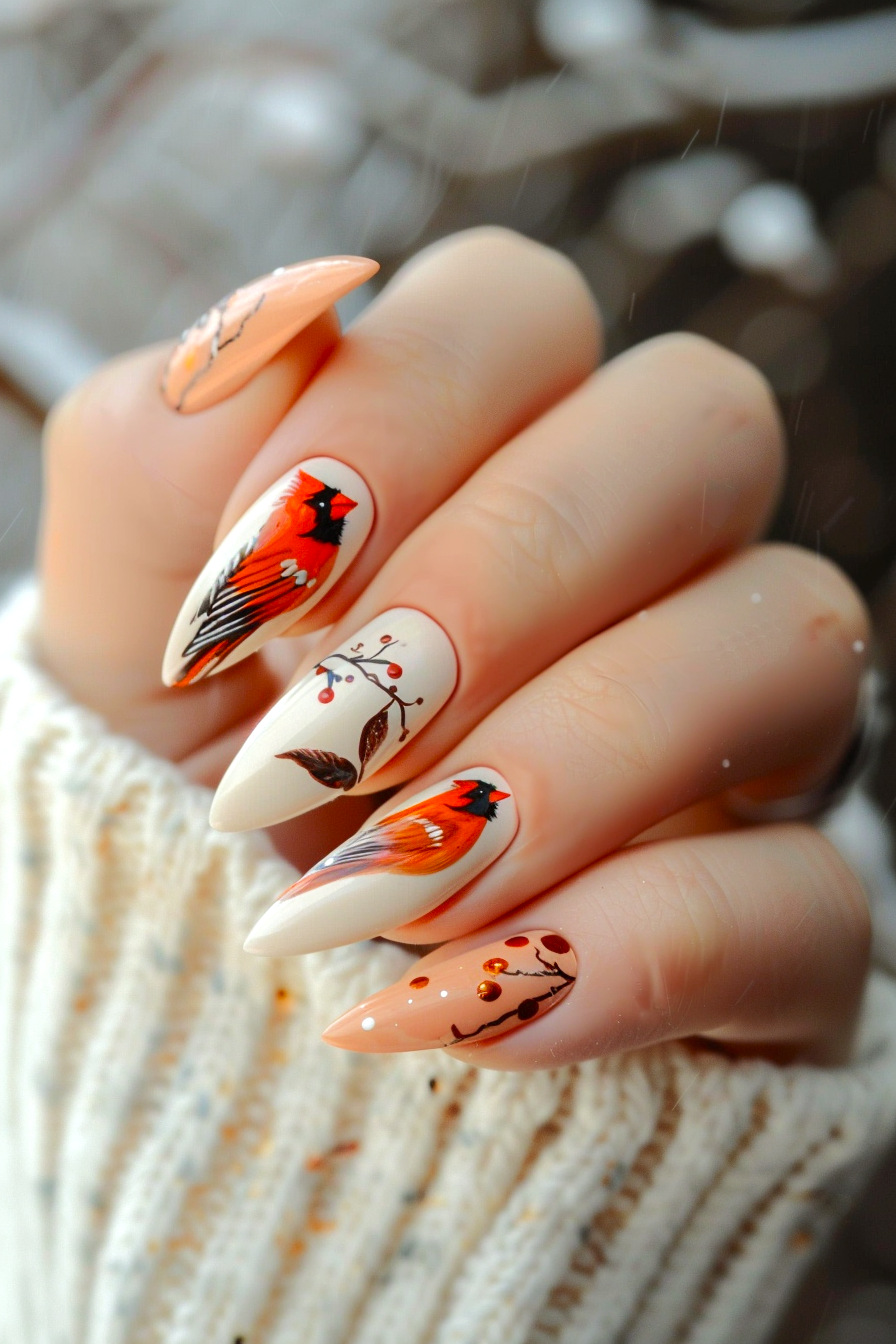 Cardinal Bird Nail Art Idea 14