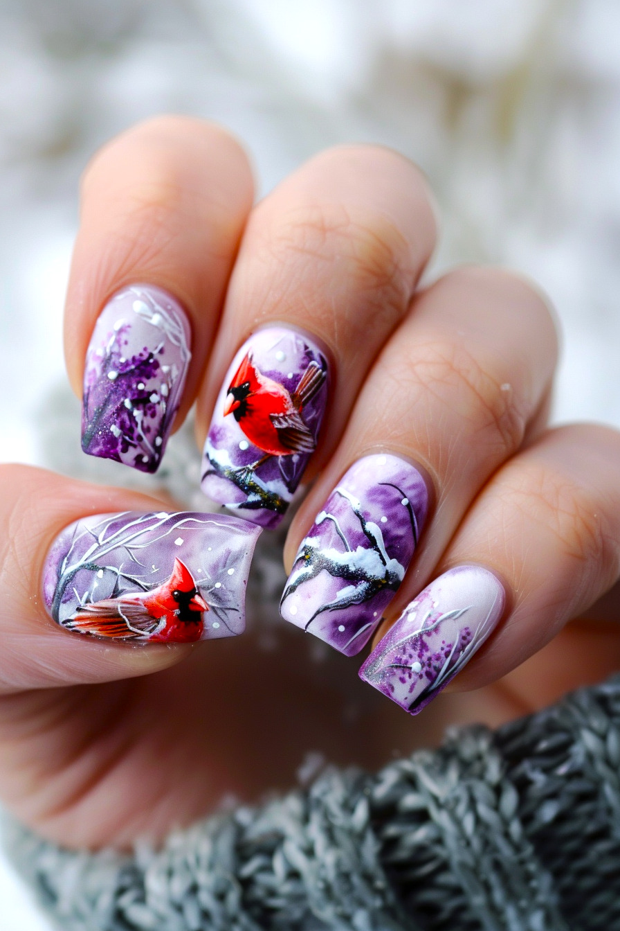 Cardinal Bird Nail Art Idea 5