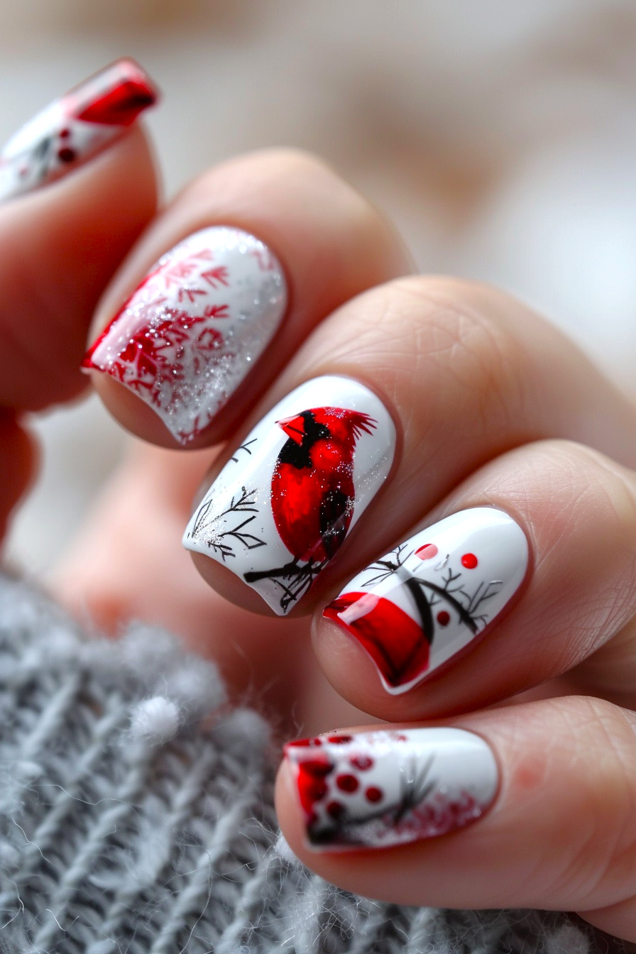 Cardinal Bird Nail Art Idea 9