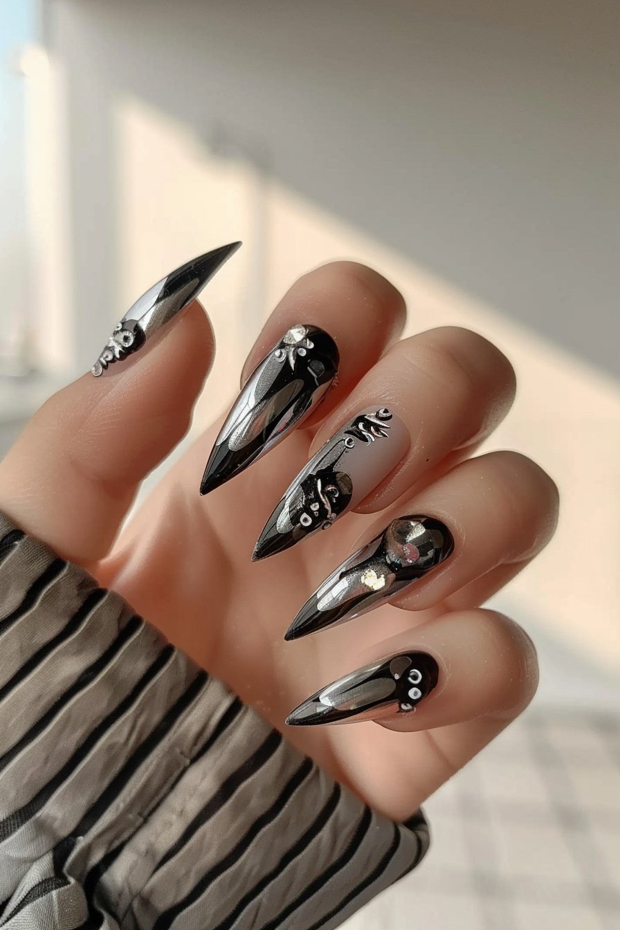 Chrome Nail With 3D Nail Art Design 1