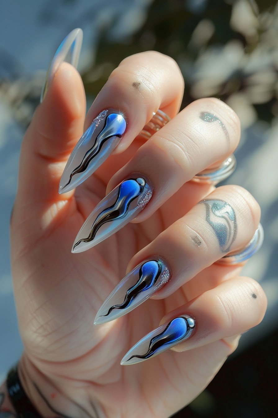 Chrome Nail With 3D Nail Art Design 4