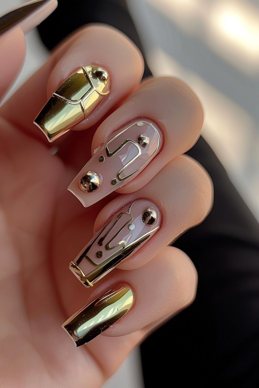 Chrome Nail With 3D Nail Art Design 5