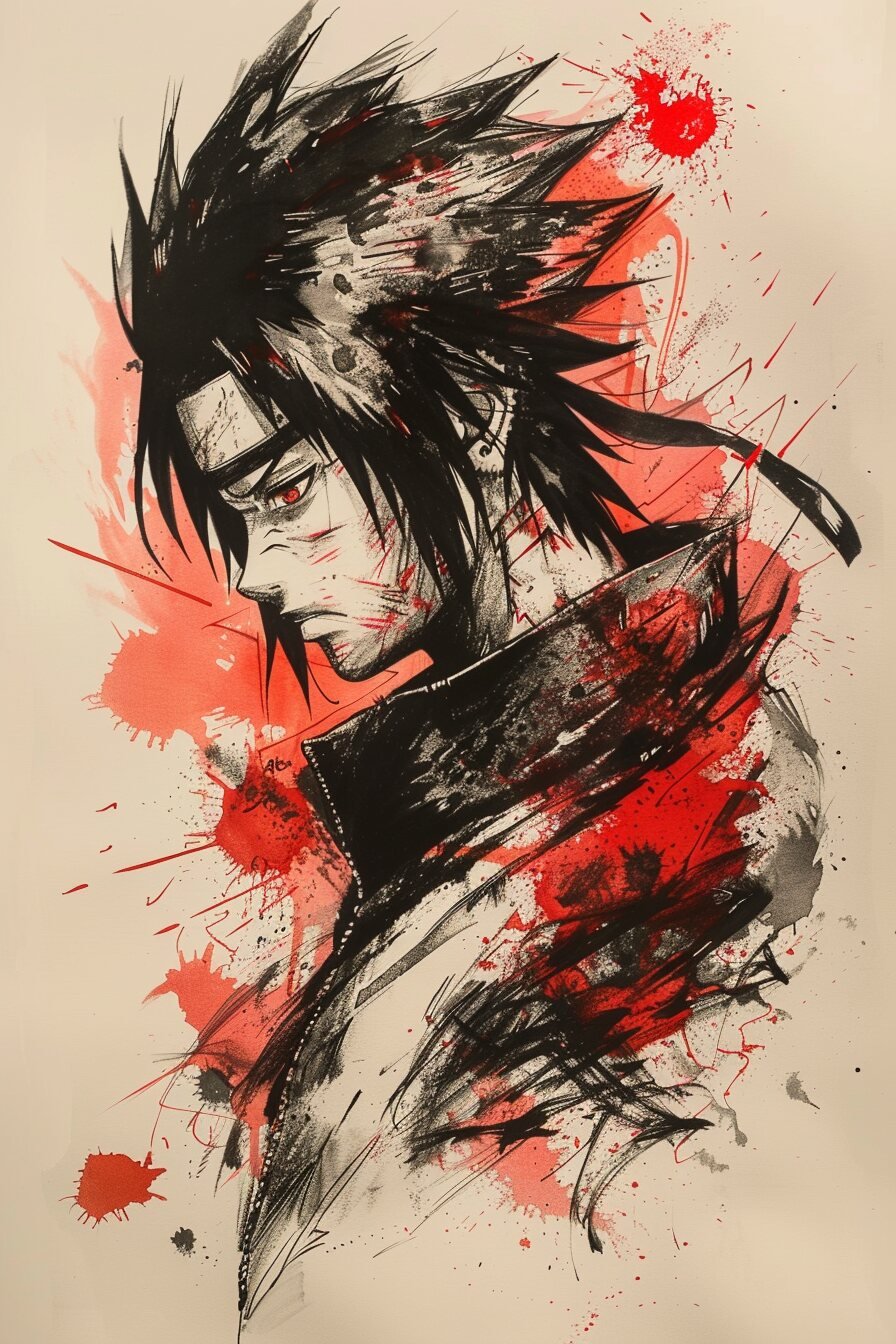 Naruto Tattoo Stencil Design Idea 6 (Sasuke)
