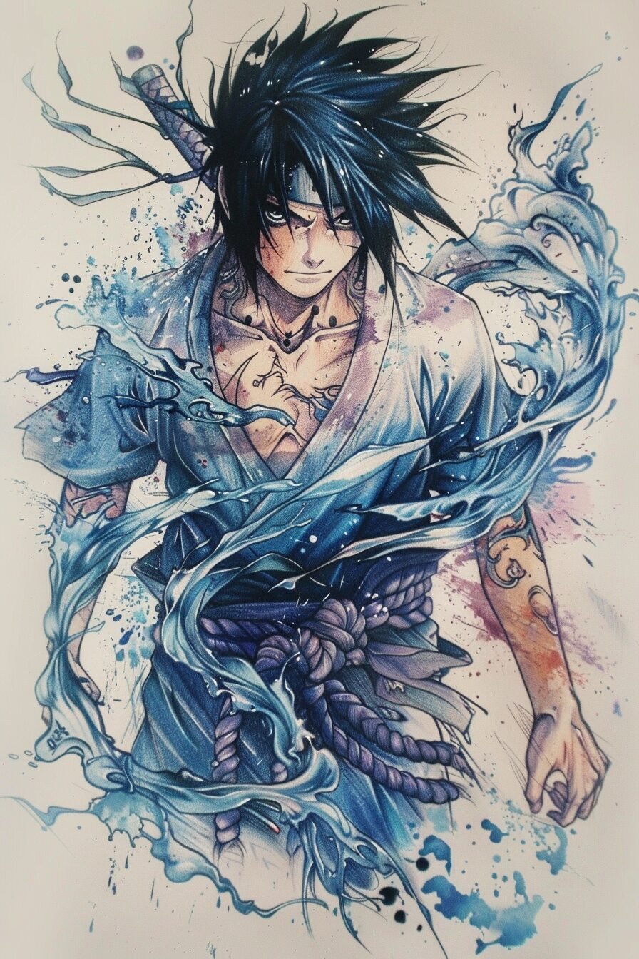 Naruto Tattoo Stencil Design Idea 8 (Sasuke)