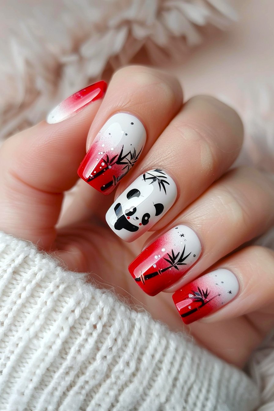 Panda Nail Design Idea 11