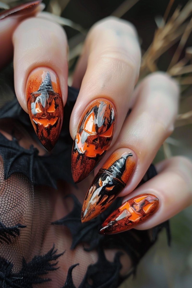 Pumpkin Halloween Nail Design 1