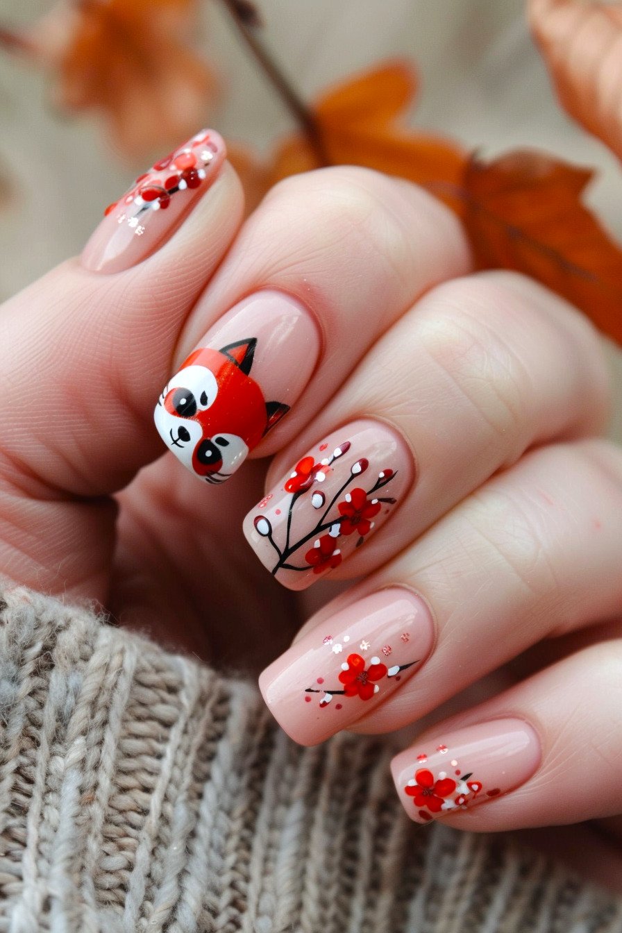 Red Panda Nail Design Idea 2