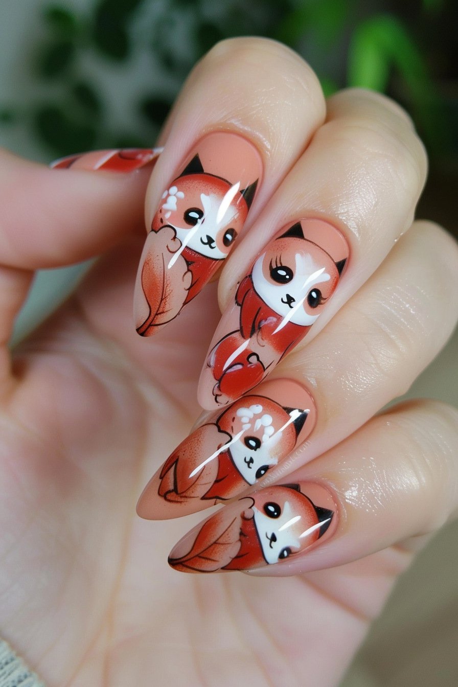 Red Panda Nail Design Idea 3