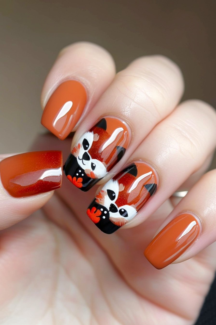 Red Panda Nail Design Idea 7