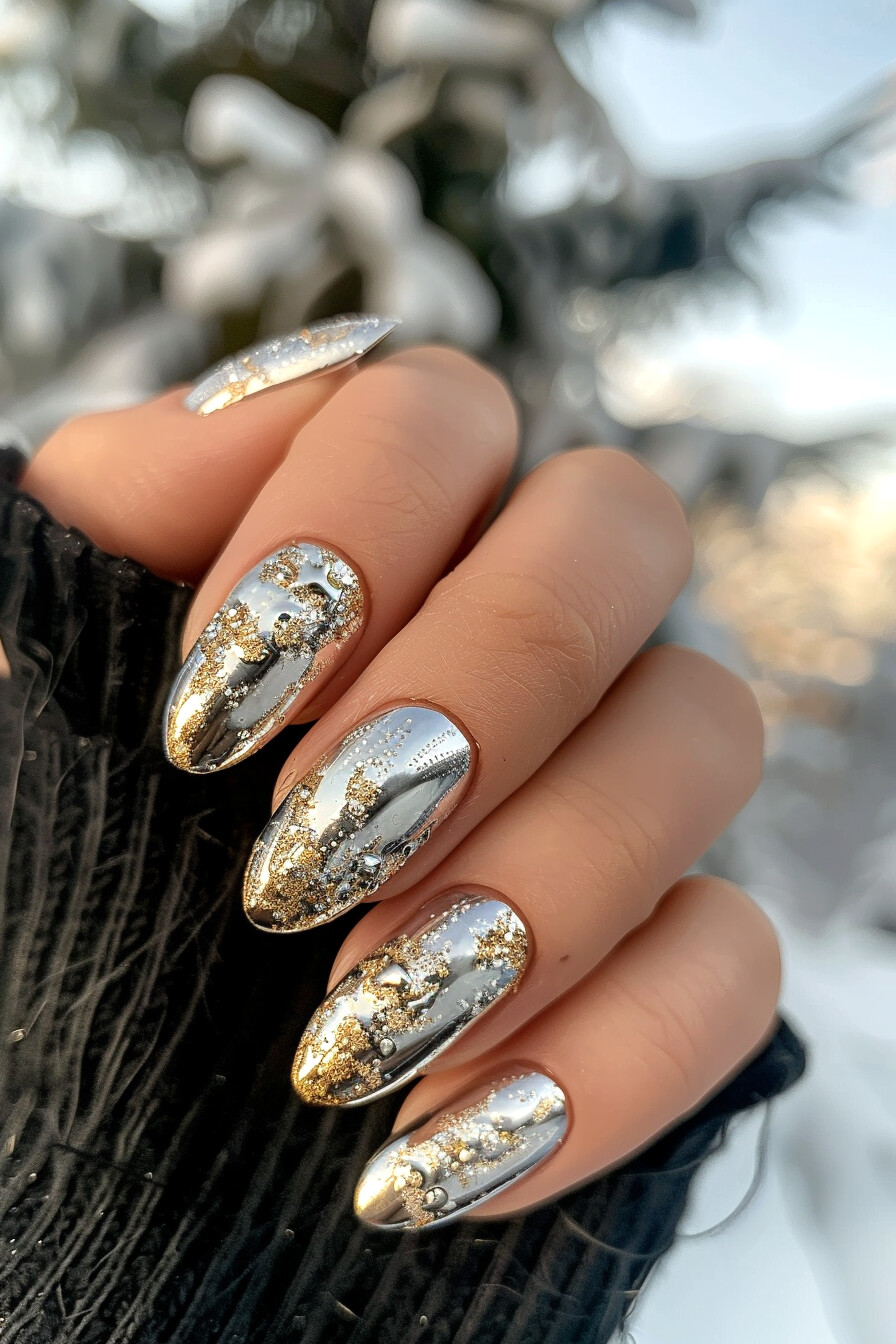 Short Foil Nail Design Idea 2