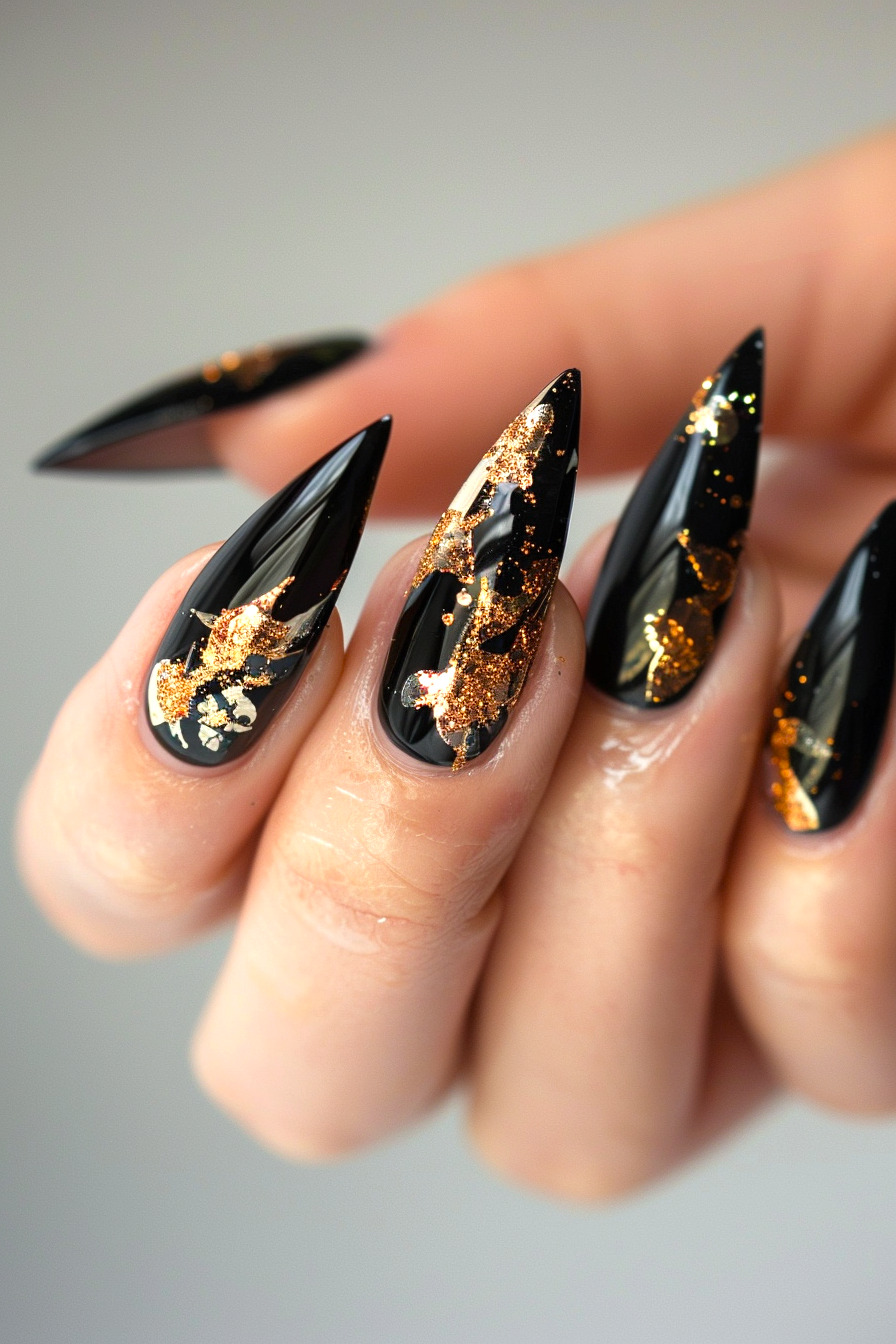 Stiletto Foil Nail Design Idea 1