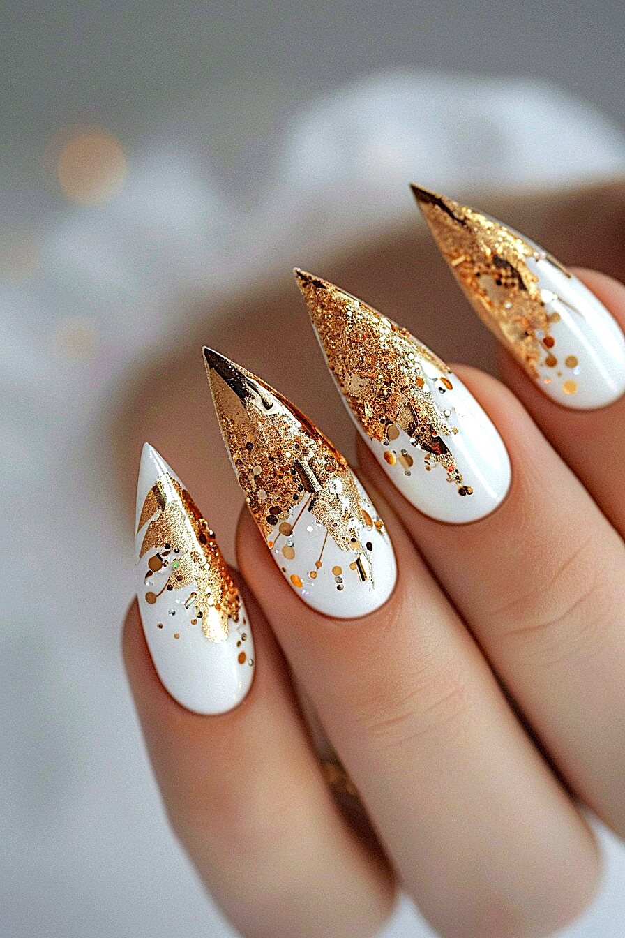 Stiletto Foil Nail Design Idea 2