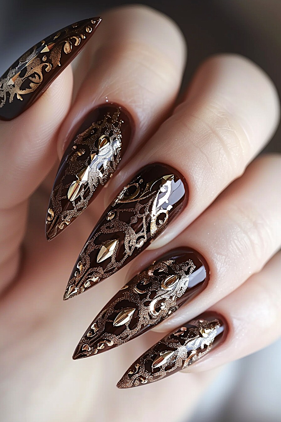 Stiletto Foil Nail Design Idea 3