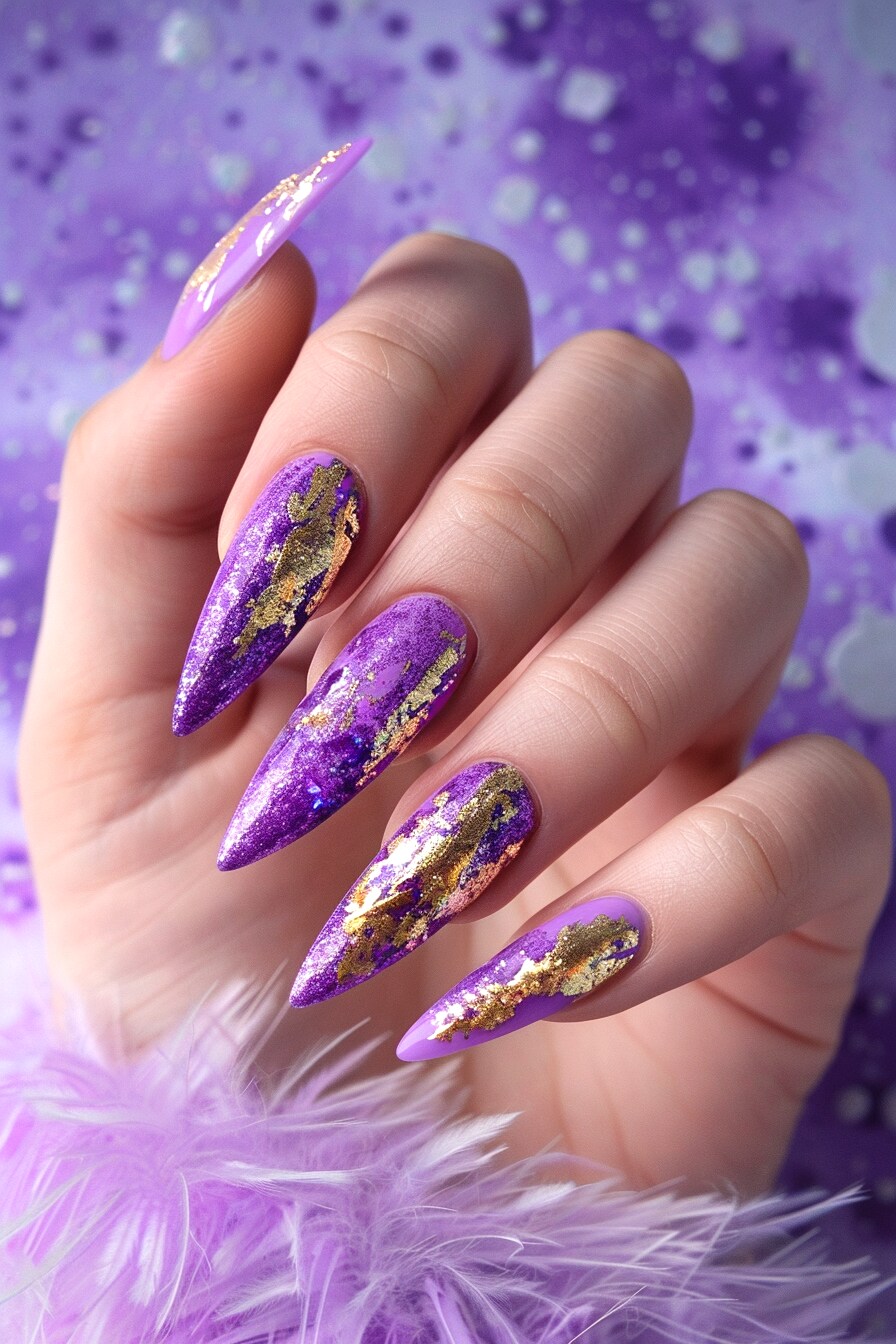 Stiletto Foil Nail Design Idea 4