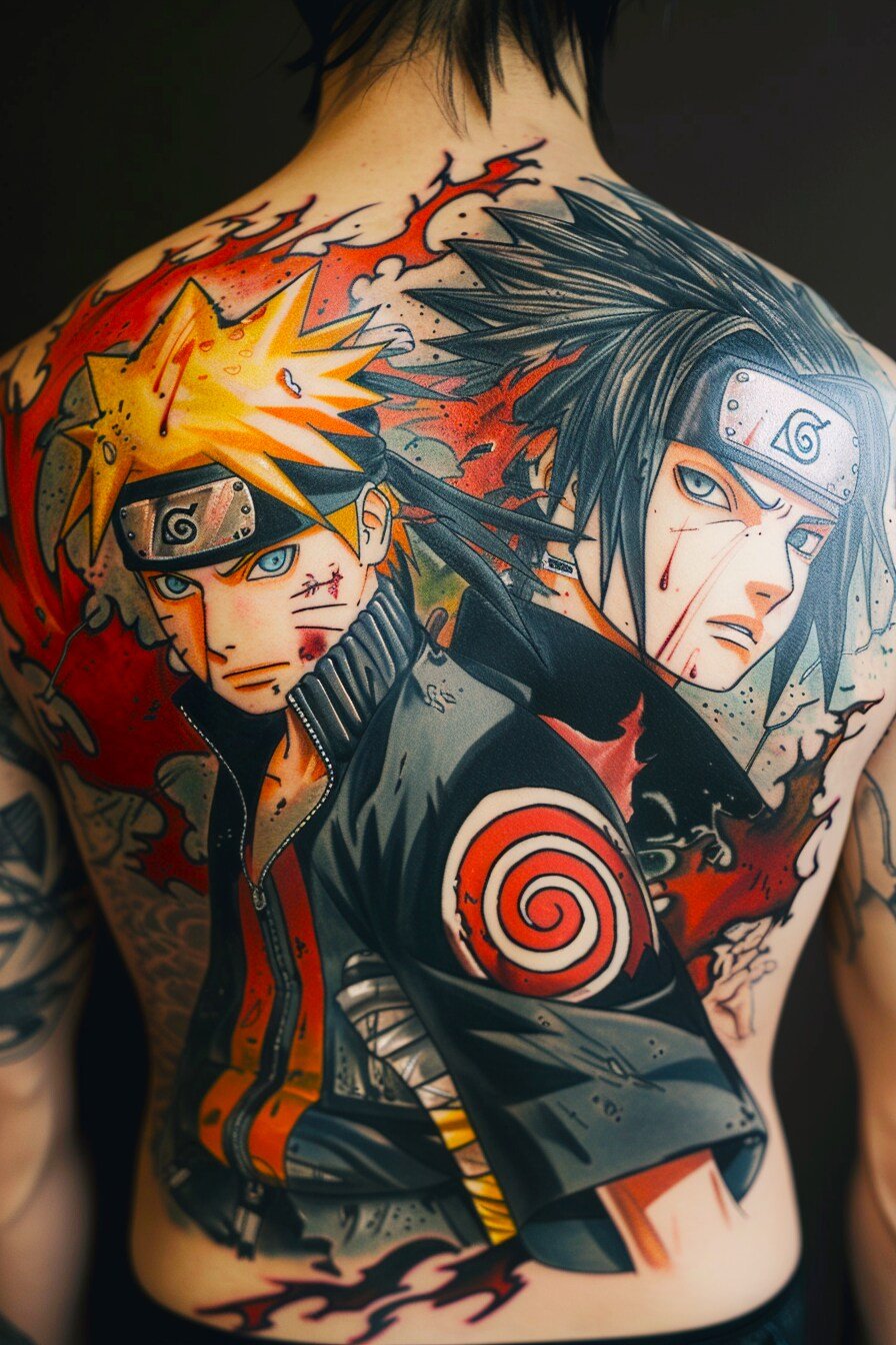 Stunning Naruto Tattoo Design Idea 8 (Sasuke & Naruto)