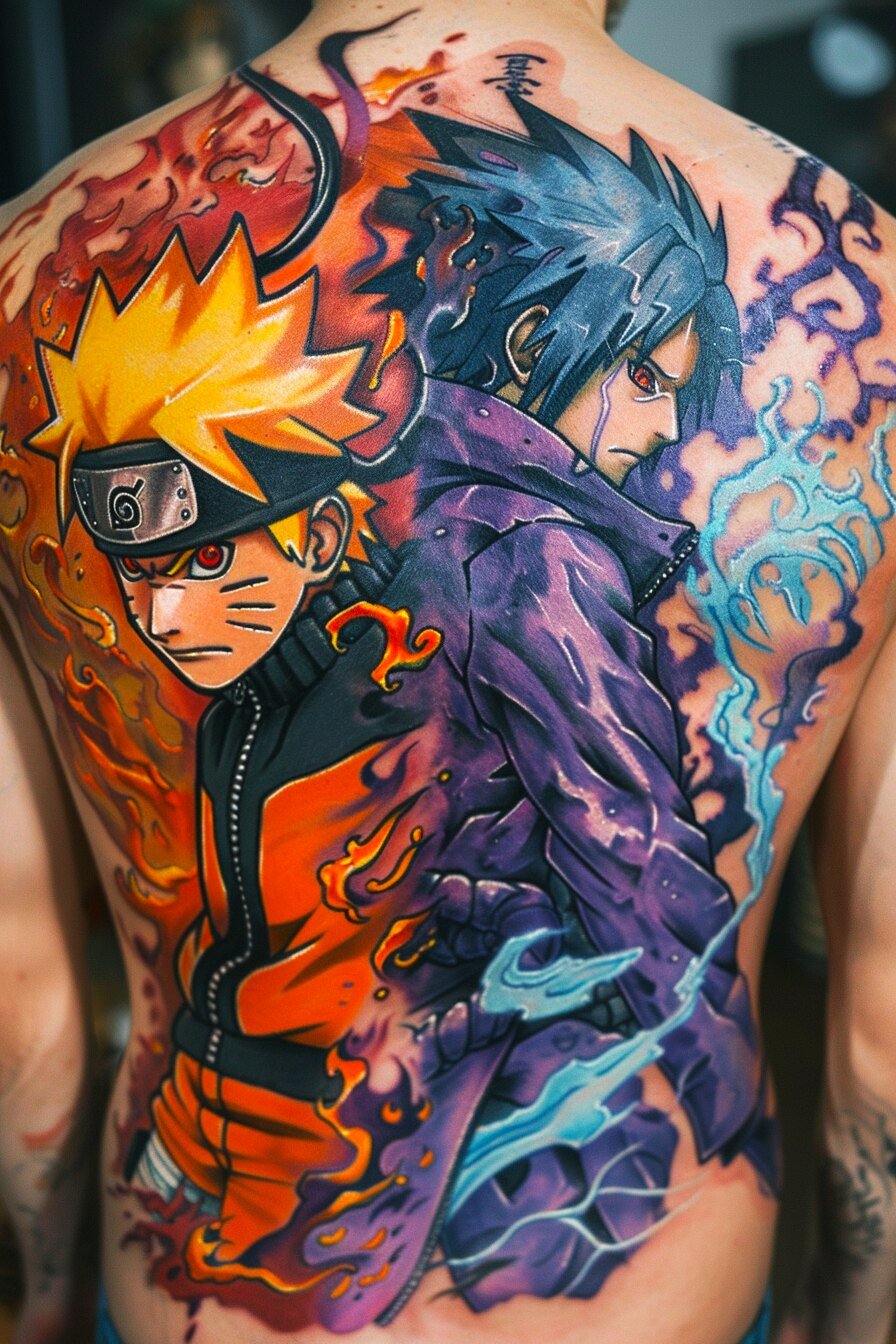 Stunning Naruto Tattoo Design Idea 9 (Sasuke & Naruto)
