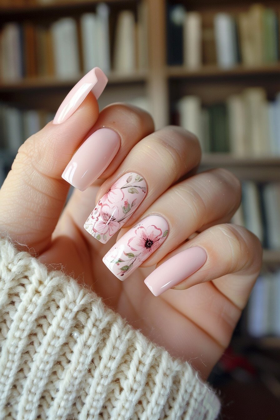 Coffin Nails Featuring Pink Floral Art 1