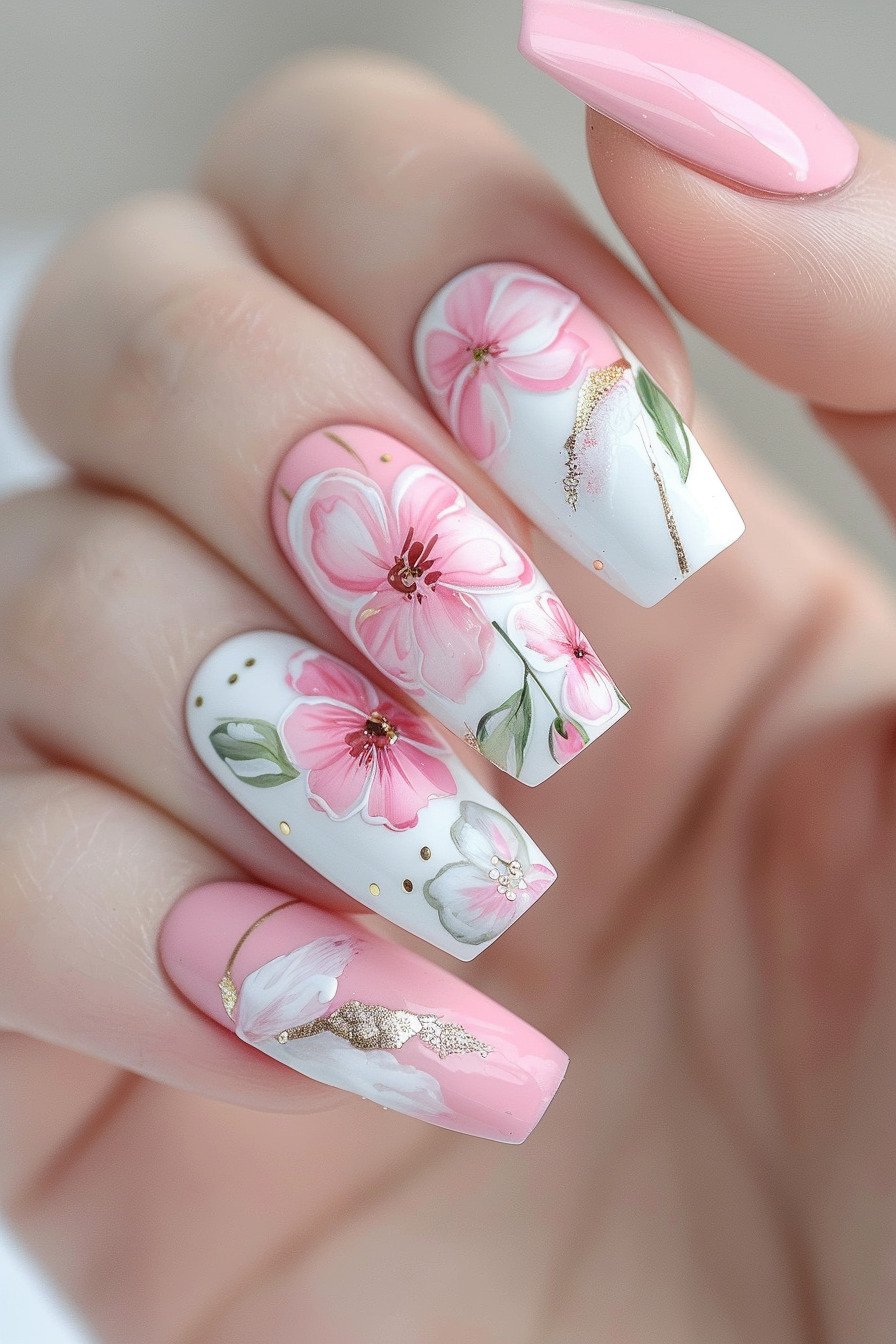 Coffin Nails Featuring Pink Floral Art 4