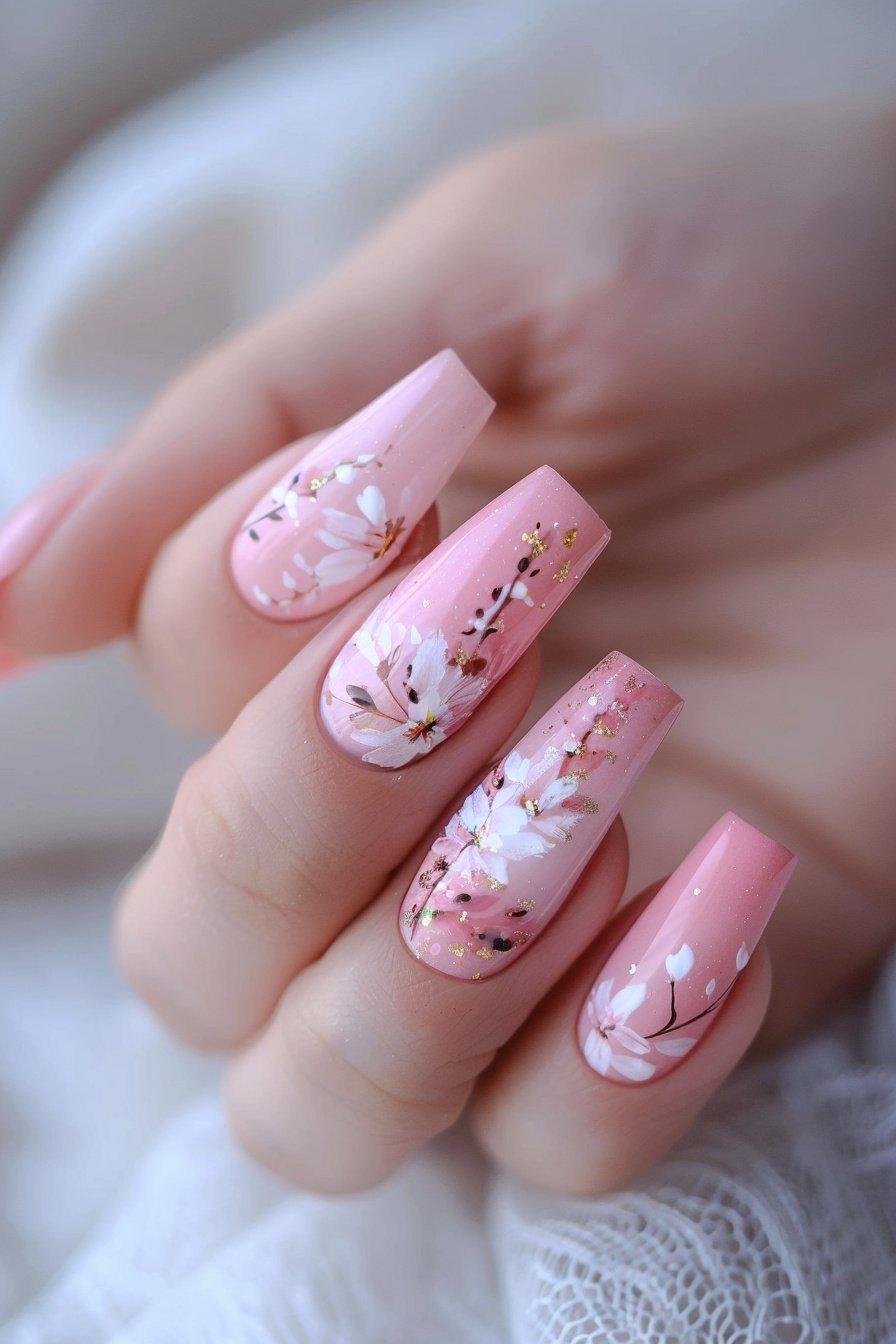 Coffin Nails Featuring Pink Floral Art 5