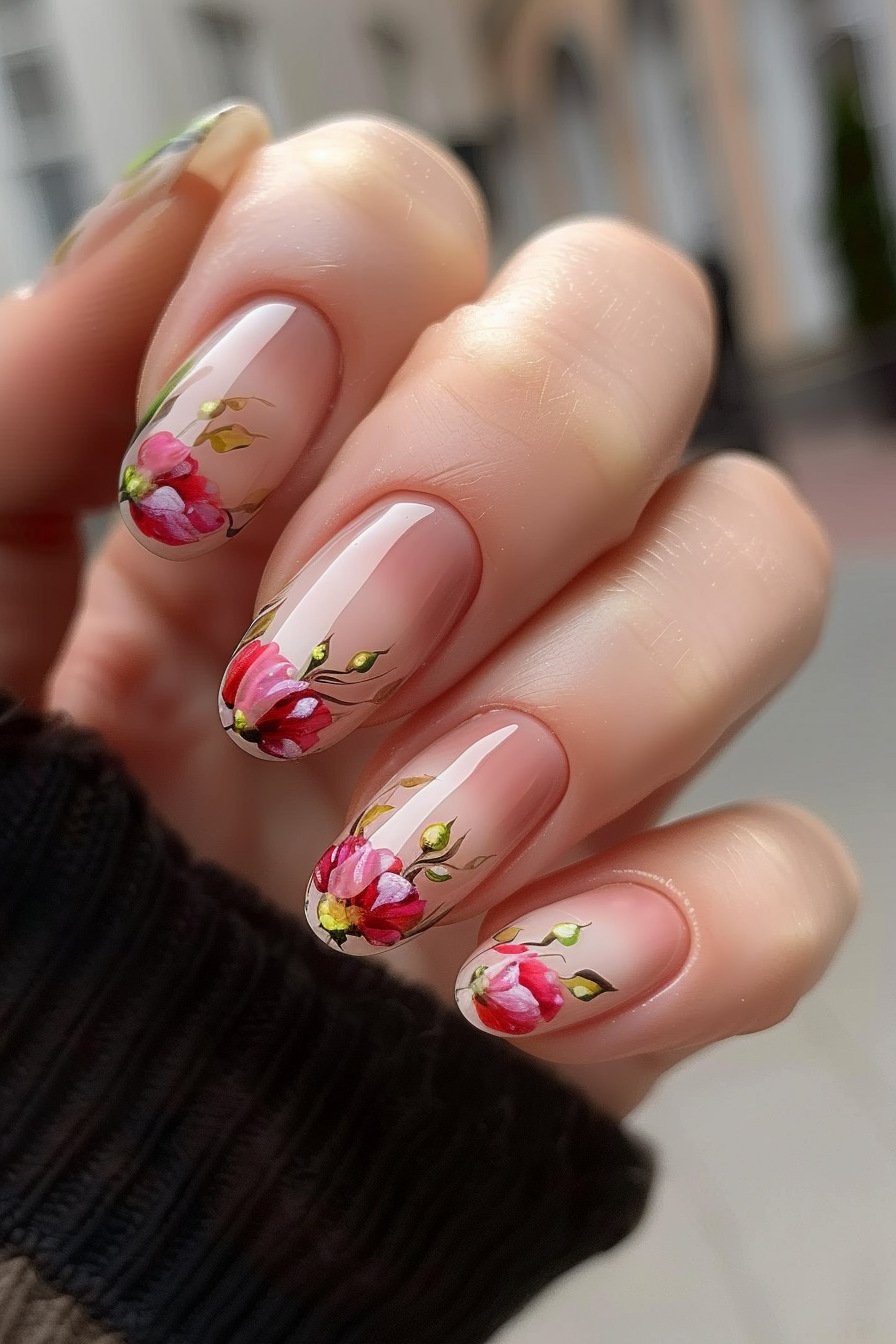 French Tips with a Pink Flower Twist 3