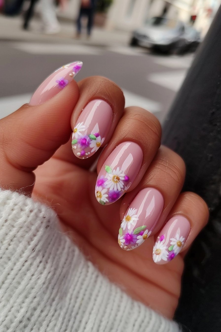 French Tips with a Pink Flower Twist 4