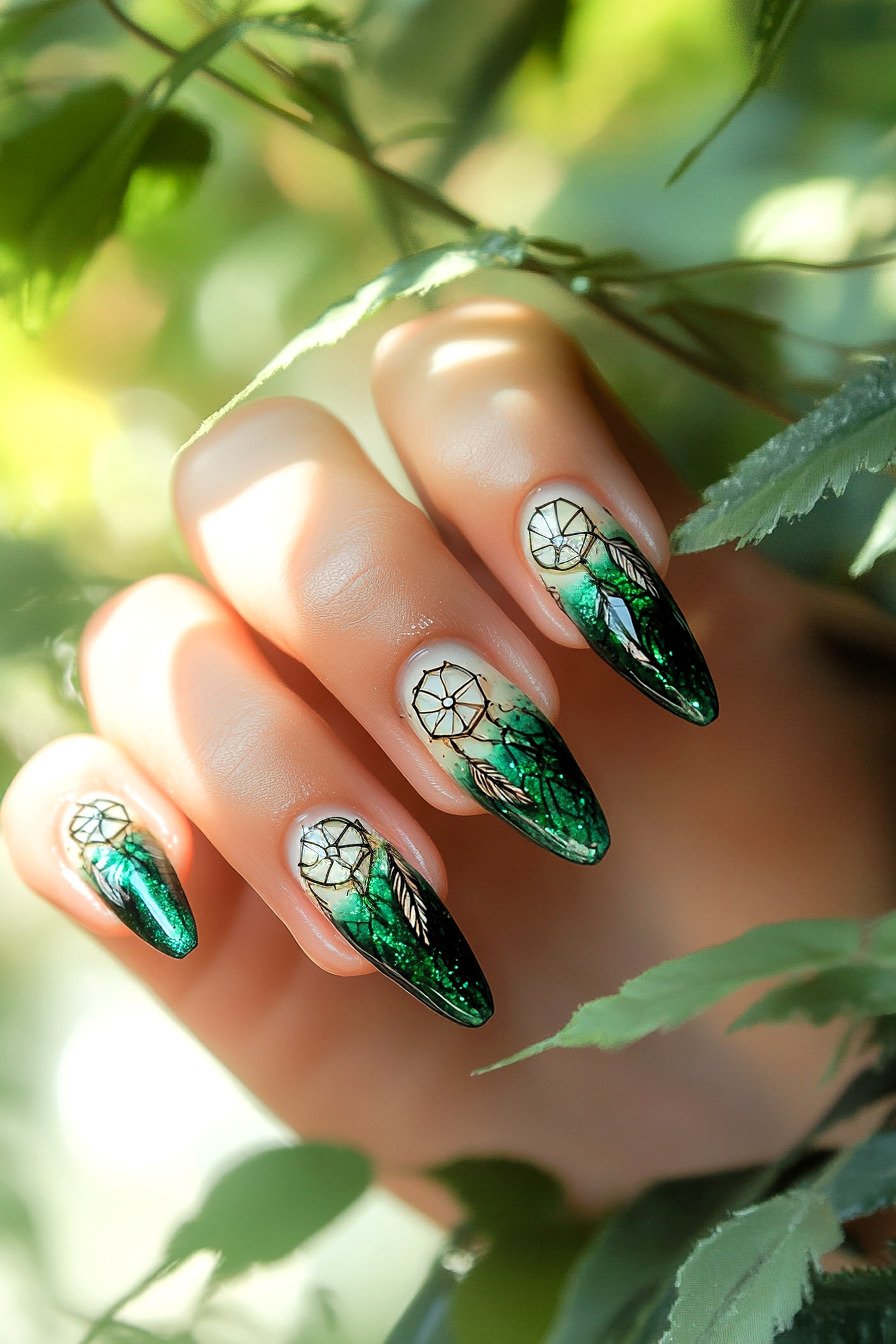 Dreamcatcher Nail Art Design 3 (Green)