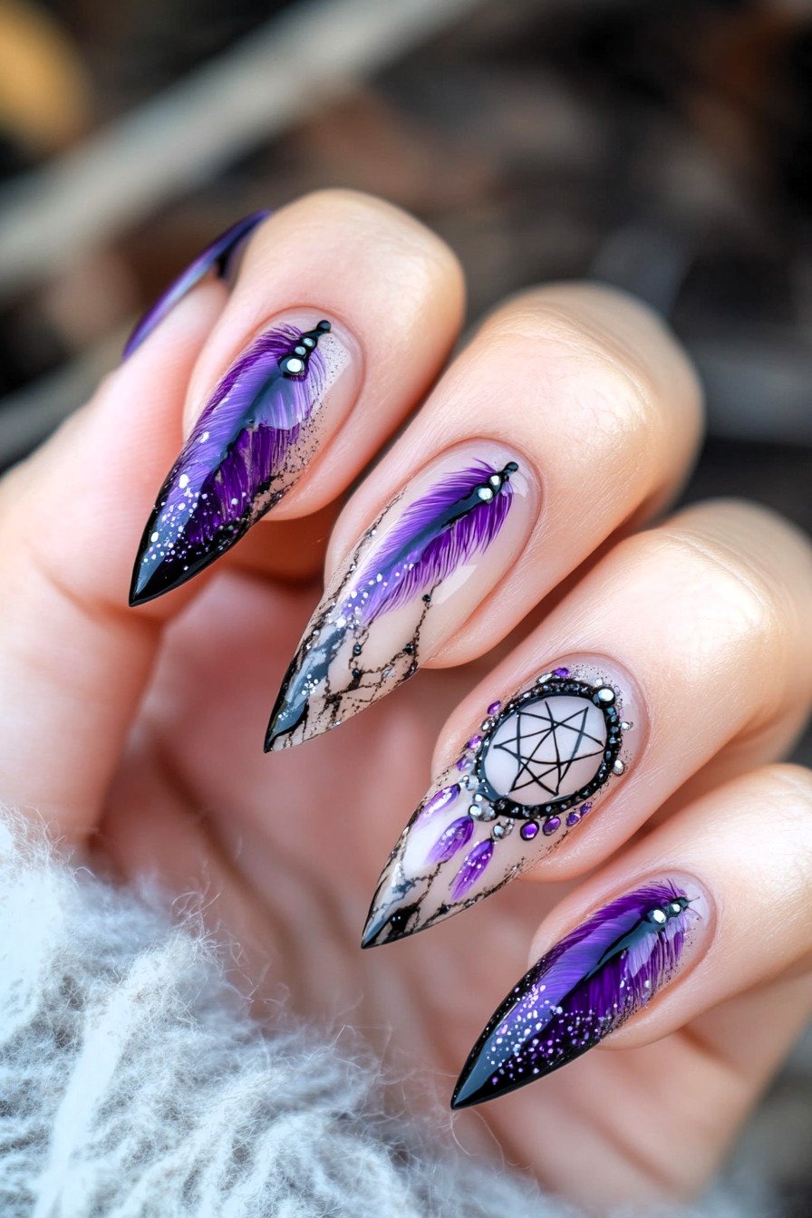 Dreamcatcher Nail Art Design 4 (Purple)