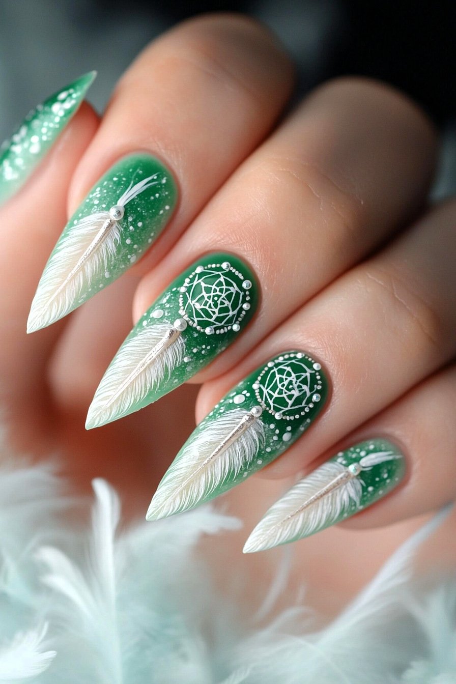 Dreamcatcher Nail Art Design 5 (Green)