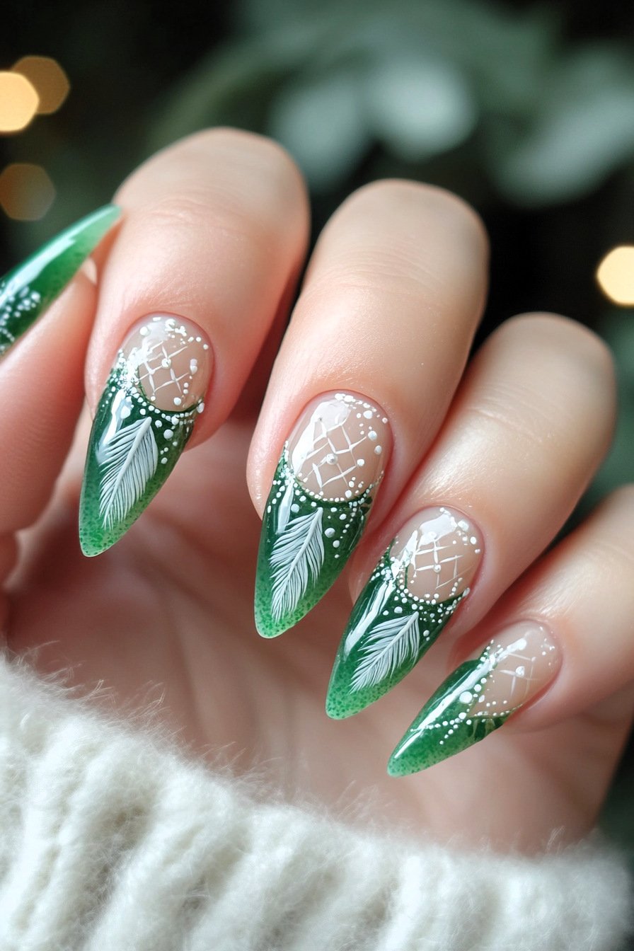 Dreamcatcher Nail Art Design 6 (Green)