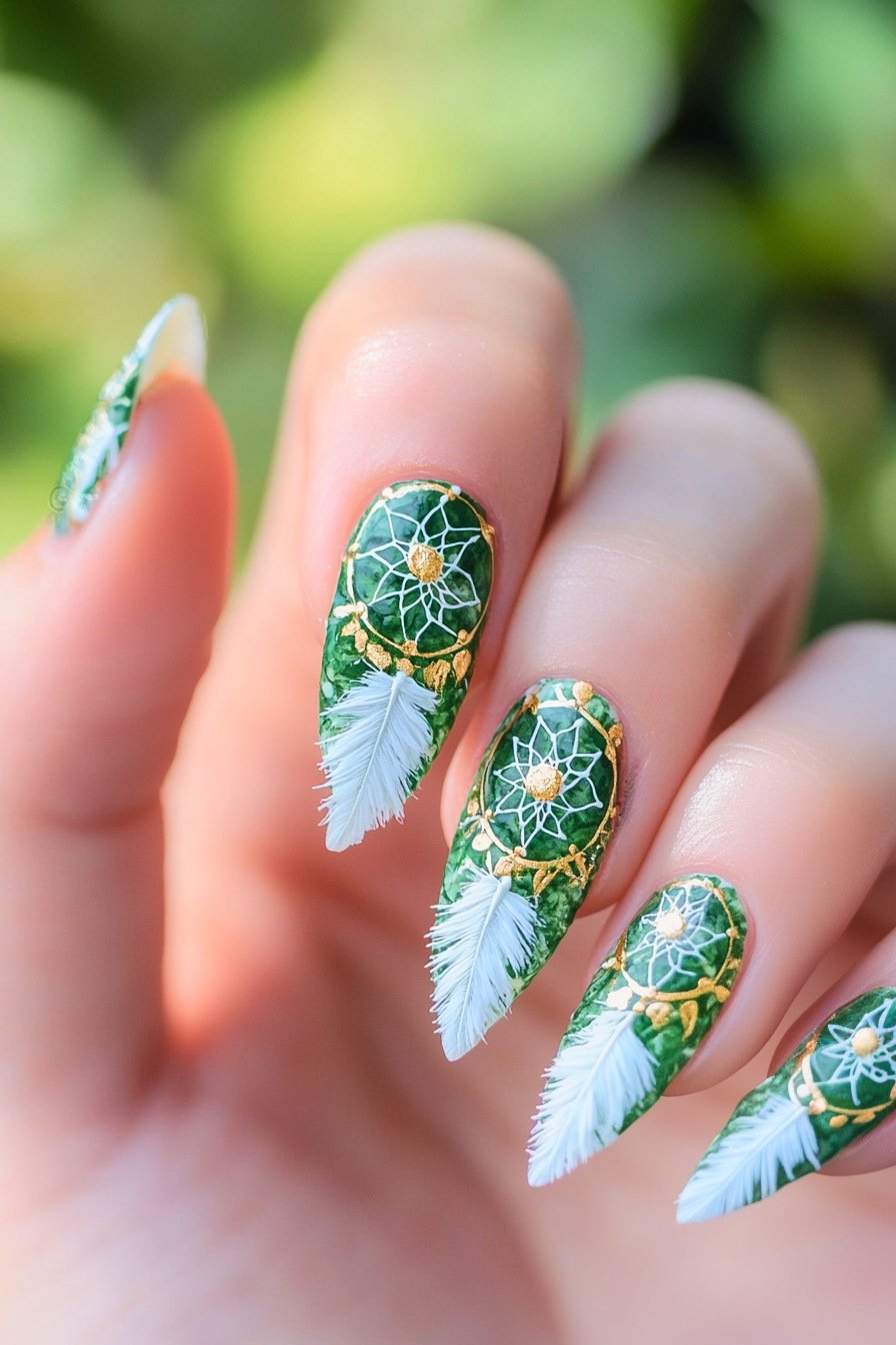 Dreamcatcher Nail Art Design 7 (Green)